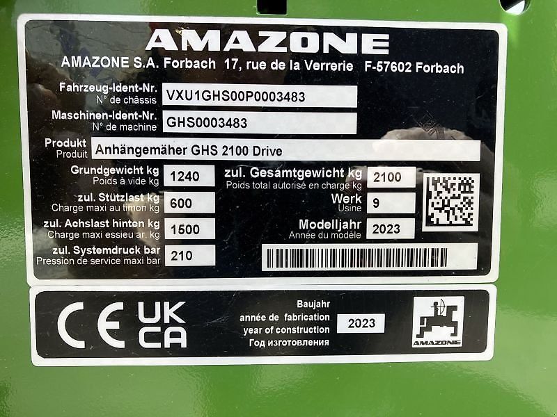 Amazone ANHÄNGEMÄHER GHS 2100 DRIVE